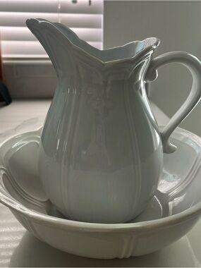 Vtg Mccoy White Ceramic Pitcher and Basin Set #7529 Made in USA